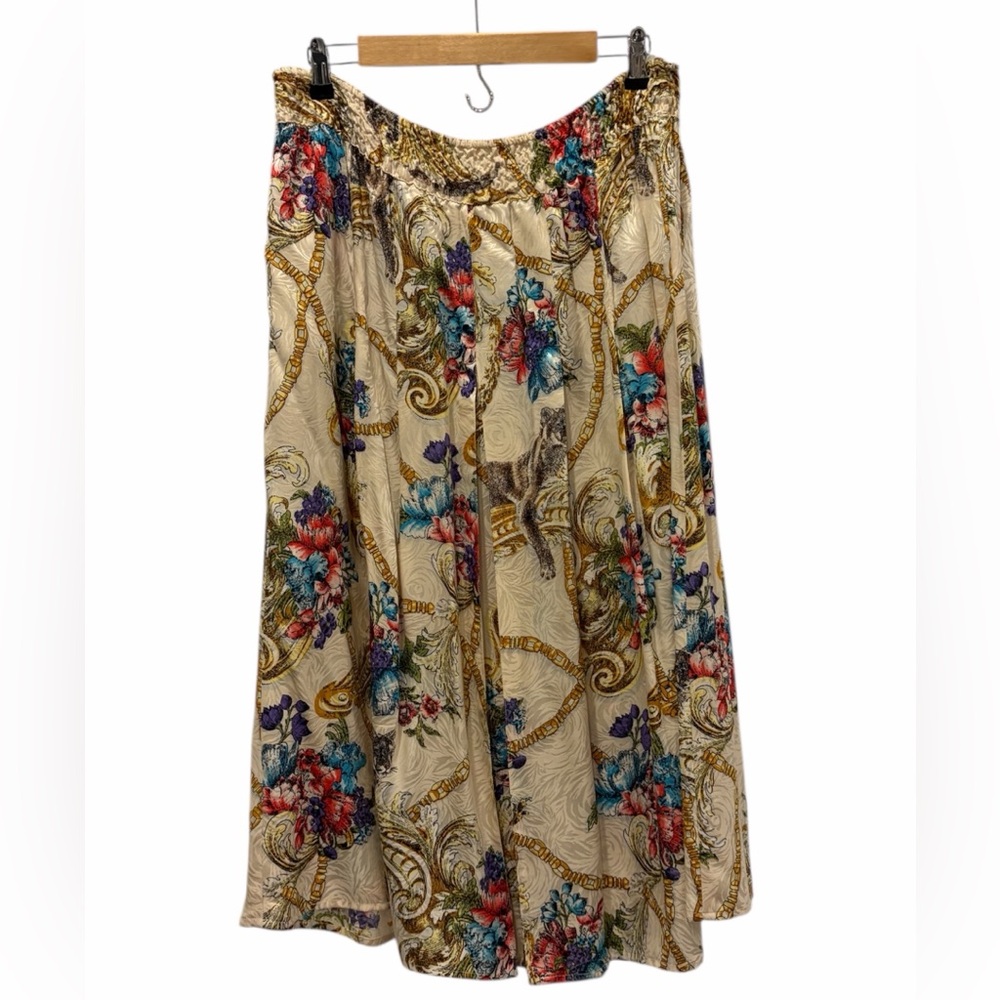 Diane Freis 100% Silk Artsy Novelty Leopard Print Midi Skirt Approx Size XL FLAW - Picture 7 of 12